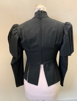N/L, Black, Poly/Cotton, Solid, Bodice: Fantasy/Historically Inspired Costume, Long Sleeves with Slashed Puffy Upper Sleeves, High Neck, Lace Up CF, Tabbed Waist, CB Zipper, Hybrid of 1500's and 1800's Styles