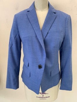 Womens, Blazer, BANANA REPUBLIC, French Blue, Wool, Spandex, Solid, 0, Single Breasted, 1 Button, Notched Lapel, 4 Pockets, Fitted, Striped Lining