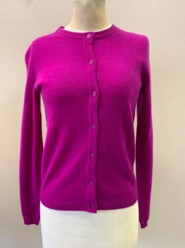 Womens, Sweater, Bloomingdale, Magenta Purple, Cashmere, Solid, XS, L/S, Button Front, Crew Neck,