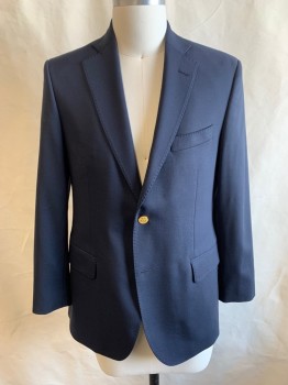 Mens, Sportcoat/Blazer, VINEYARD VINES, Navy Blue, Wool, Spandex, Solid, 38R, Single Breasted, 2 Buttons,  3 Pockets, Notched Lapel, Double Vent, Gold Anchor Buttons
