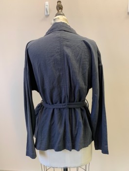 Womens, Casual Jacket, CASLON, Charcoal Gray, Cotton, Solid, S, L/S, Open Front, Collar Attached, Top Pockets, With Waist belt