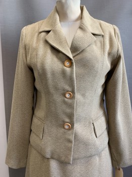 Womens, 1990s Vintage, Suit, Jacket, MTO, Beige, Brown, Rayon, Heathered, W 24, B 34, Gaberdine Weave, 3 Button Front, Notched Lapel, 2 Pockets,