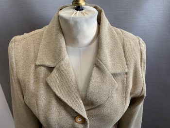Womens, 1990s Vintage, Suit, Jacket, MTO, Beige, Brown, Rayon, Heathered, W 24, B 34, Gaberdine Weave, 3 Button Front, Notched Lapel, 2 Pockets,