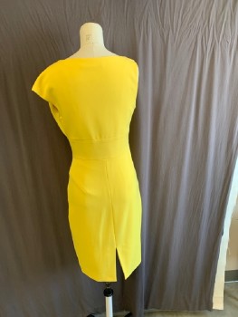 BLACK HALO, Yellow, Polyester, Solid, Round Neck, Cap Left Sleeve With 3 Pleats, Wide Waist Band, Side Zipper, Back Slit