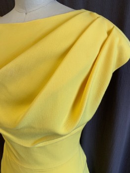 BLACK HALO, Yellow, Polyester, Solid, Round Neck, Cap Left Sleeve With 3 Pleats, Wide Waist Band, Side Zipper, Back Slit
