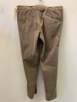 Mens, Casual Pants, NO LABEL, Brown, Cotton, Solid, 36/32, F.F, Side Pockets, Zip Front, Belt Loops