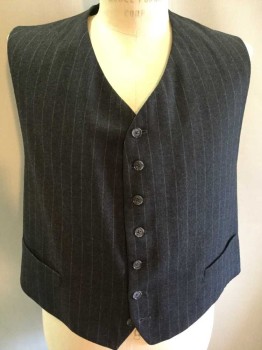 MTO, Charcoal Gray, Gray, Wool, Stripes - Pin, 7 Buttons,  2 Pockets, Lining Back with Adjustable Waist Belt,
