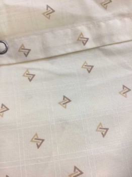 ANGELICA , Lt Yellow, Dijon Yellow, Brown, Polyester, Cotton, Geometric, Lt Yellow with Dijon/Brown Interlocked Triangles Pattern, White Twill Edging, Short Sleeves, Open in Back with Snap Closures