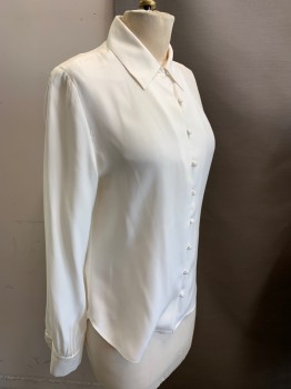 FRAME, Cream, Silk, Solid, Cream, Collar Attached, Hoop Button Front, Long Sleeves,
