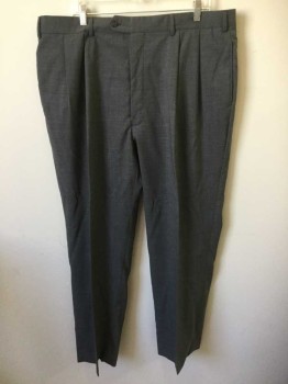 Mens, Suit, Pants, JOS A. BANKS, Medium Gray, Wool, Solid, Double Pleats, Belt Loops, Zip Fly, Button Tab Closure