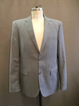 Mens, Suit, Jacket, ANTONIO CARDINNI, Lt Gray, Wool, Polyester, Solid, 40R, Single Breasted, Collar Attached, Notched Lapel, 2 Buttons,  3 Pockets, Hand Picked Collar/Lapel