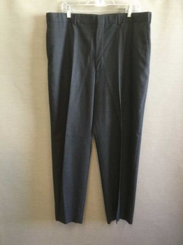 Mens, Suit, Pants, THE CLOTHIER, Charcoal Gray, Wool, Heathered, 30, 38, Flat Front, Zip Fly, 4 Pockets