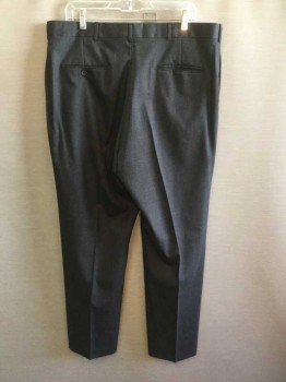 Mens, Suit, Pants, THE CLOTHIER, Charcoal Gray, Wool, Heathered, 30, 38, Flat Front, Zip Fly, 4 Pockets