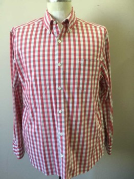 Mens, Casual Shirt, PENQUIN, Pink, White, Gray, Cotton, Check , 33, 16, Button Front, Collar Attached, Button Down Collar, Long Sleeves, 1 Pocket