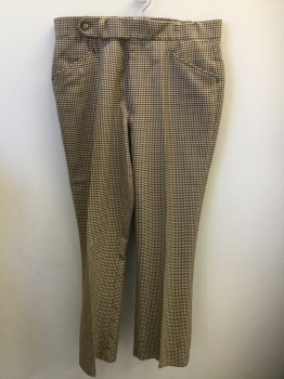 Mens, Pants, N/L, Brown, Dk Brown, Chestnut Brown, Beige, Polyester, Check , 35/32, Flat Front, Button Tab, Pockets