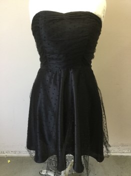 Womens, Cocktail Dress, STOP STARING, Black, Synthetic, Polka Dots, 2X, Poly Satin Dress with Black Polka Dot Dress Overlay. Strapless