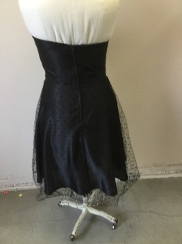 Womens, Cocktail Dress, STOP STARING, Black, Synthetic, Polka Dots, 2X, Poly Satin Dress with Black Polka Dot Dress Overlay. Strapless