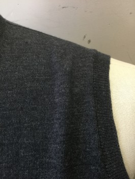 JOHN SMEDLEY, Gray, Wool, Solid, Knit, Pullover, V-neck