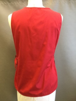 ADAR, Red, Polyester, Cotton, Solid, Pull Over, Pockets, Side Ties