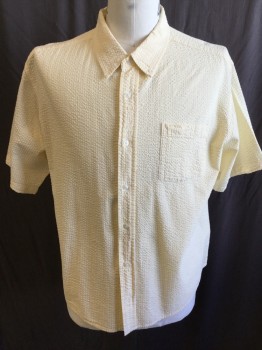 ROUTE 66 , Yellow, White, Cotton, Stripes, Seer Sucker , Button Front, Collar Attached, Short Sleeves, Pocket, 1990's, 1960's Retro