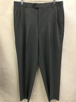 GB BARONI UOMO, Heather Gray, Periwinkle Blue, Wool, Heathered, Stripes - Vertical , Pants, 2 Pleat Front, Zip Front, 4 Pockets