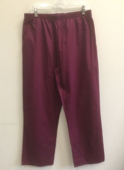 CHEROKEE, Red Burgundy, Poly/Cotton, Solid, Elastic Waist, Side Seam Pockets
