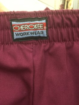 CHEROKEE, Red Burgundy, Poly/Cotton, Solid, Elastic Waist, Side Seam Pockets