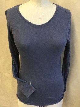 CASLON, Blue, Cotton, Modal, Heathered, Round Neck,  Long Sleeves,
