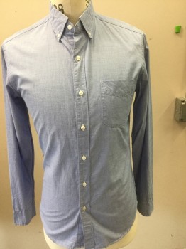 JCREW, Blue, Cotton, Solid, Blue and White Micro Weave,  Button Down Collar, Long Sleeves, Button Front, Patch Pocket,