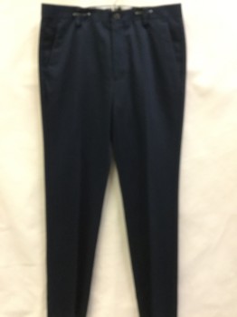 DOCKERS , Navy Blue, Cotton, Solid, Navy, Flat Front, Zip Front, 4 Pockets