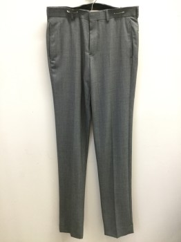 BROOKS BROTHERS, Charcoal Gray, Wool, Birds Eye Weave, Flat Front, Zip Fly, 4 Pockets, Belt Loops