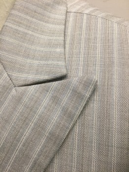 HIGH SOCIETY, Gray, Lt Gray, Wool, Stripes - Pin, Single Breasted, Peaked Lapel, 2 Buttons, 3 Pockets, Solid Gray Lining