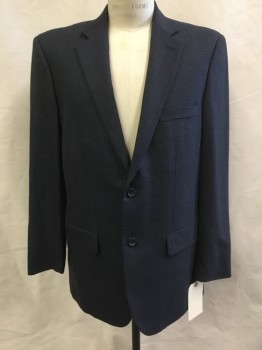 Mens, Sportcoat/Blazer, PRONTO UOMO, Midnight Blue, Charcoal Gray, Wool, Grid , 44L, Single Breasted, 2 Buttons,  3 Pockets, Notched Lapel,