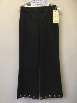 Womens, Slacks, ZARA, Black, Silver, Cotton, Synthetic, Solid, XS, Black, Silver Grommets with Scallopped Trim, Zip Side,