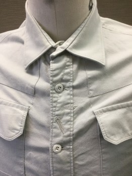 Mens, Casual Shirt, G STAR RAW, Lt Gray, Cotton, Solid, L, Long Sleeve Button Front, Collar Attached, 2 Patch Pockets with Button Flap Closures, Geometric Seams Throughout, **Has a Double