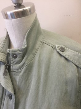 Womens, Casual Jacket, RAILS, Sage Green, Lyocell, Linen, Solid, XS, Twill, Zip and Snap Front, Drawstring Waist, 2 Patch Pockets with Flap and Snap Closures, Epaulettes at Shoulders, Stand Collar