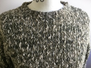 Mens, Pullover Sweater, STREET CENTER, Beige, Olive Green, Black, Acrylic, Synthetic, 2 Color Weave, Small, Long Sleeves, Crew Neck, Chenille, Possible Homeless