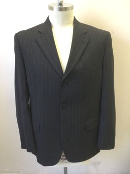 PAUL DIONE, Dk Gray, Lt Brown, Wool, Stripes - Pin, Dark Gray with Light Brown Dotted Vertical Triple Pin Stripes, Single Breasted, Notched Lapel, 3 Buttons, 3 Pockets