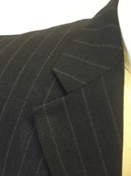 PAUL DIONE, Dk Gray, Lt Brown, Wool, Stripes - Pin, Dark Gray with Light Brown Dotted Vertical Triple Pin Stripes, Single Breasted, Notched Lapel, 3 Buttons, 3 Pockets