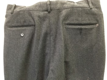 POLO RALPH LAUREN, Charcoal Gray, Wool, Herringbone, Double Pleats, Zip Front, Belt Loops, 4 Pockets, Cuffed