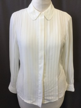 TOMMY HILFIGER, Cream, Polyester, Stripes, Peter Pan Collar, Long Sleeves, Hidden Placket Button Front, Self Stripe, Sheer