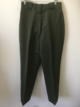Womens, Police/Fire Pants , N/L, Olive Green, Wool, Polyester, Solid, In28+, W26, Flat Front, Zip Fly, Wide Belt Loops, Gabardine