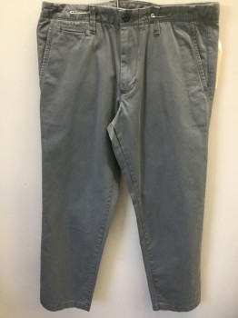 Mens, Casual Pants, GAP, Gray, Cotton, Solid, 33/30, Flat Front, Welt Pocket Right Front