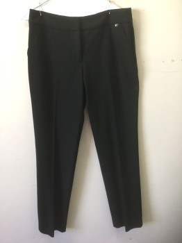 TRINA TURK, Black, Polyester, Viscose, Solid, Ribbed Texture, Stretchy Material, Mid Rise, Tapered Leg, 1.5" Wide Self Waistband, Zip Fly, 3 Pockets