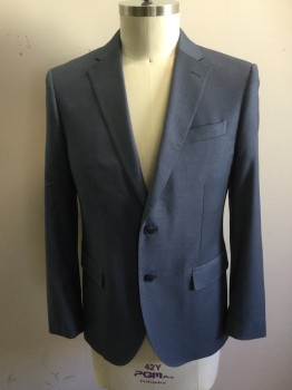 J. FERRAR, Slate Blue, Polyester, Rayon, Solid, Single Breasted, Notched Lapel, Hand Picked Collar/Lapel, 2 Buttons,  3 Pockets,