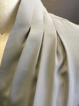 PENDELTON, Gray, Silk, Solid, Button Front, Long Sleeves, Stand Up Collar W/sewn Pleats