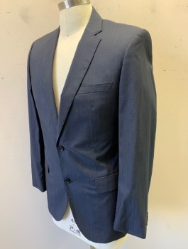 HUGO BOSS, Navy Blue, Dk Blue, Wool, Polyamide, 2 Color Weave, Single Breasted, Notched Lapel, Hand Picked Stitching on Lapel, 2 Buttons, 3 Pockets