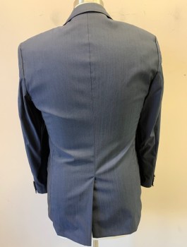 HUGO BOSS, Navy Blue, Dk Blue, Wool, Polyamide, 2 Color Weave, Single Breasted, Notched Lapel, Hand Picked Stitching on Lapel, 2 Buttons, 3 Pockets