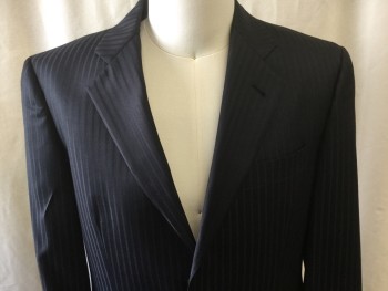 ARMANI, Black, Lt Blue, Wool, Stripes - Shadow, Notched Lapel, Single Breasted, 2 Buttons,  3 Pockets