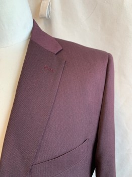 LINEAGE, Red Burgundy, Black, Polyester, Rayon, 2 Color Weave, Birds Eye Weave, Single Breasted, Collar Attached, 2 Buttons,  3o Kimono Sleeves